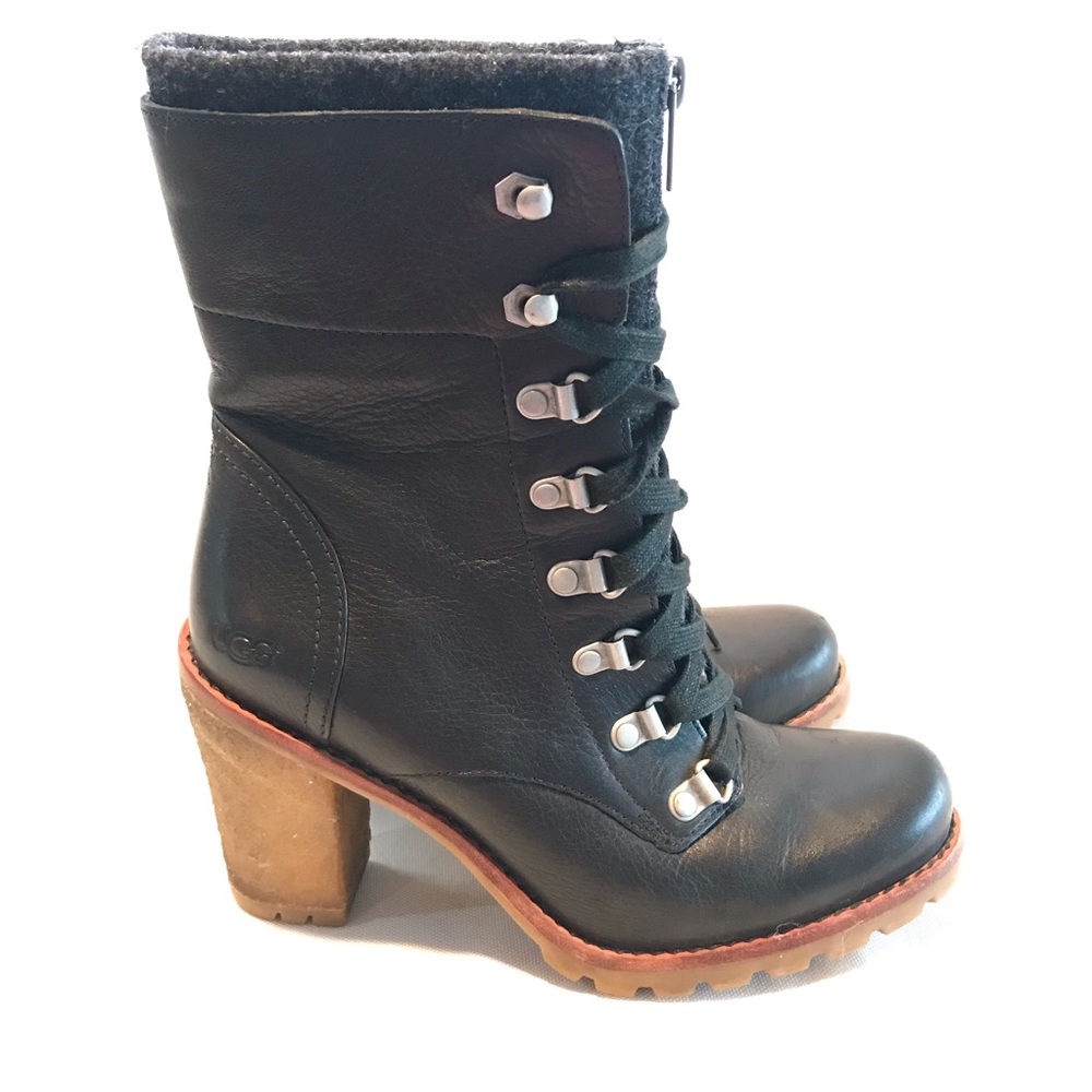 UGG Australia Fabrice Leather Lug Boot in Black - Picture 3 of 12